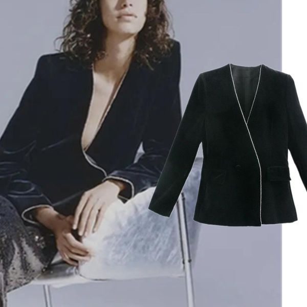 women's suits & blazers withered england style vintage fashion elegant velvet diamonds casual blazer feminino women mujer 2021 jackets, White;black
women's suits & blazers withered england style vintage fashion elegant velvet diamonds casual blazer feminino women mujer 2021 jackets, White;black
