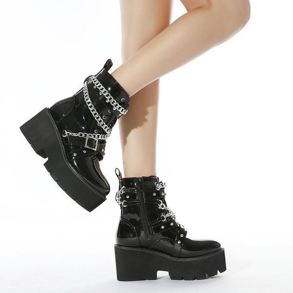 boots thick bottom chain decoration females shoes fashion comfort punk autumn big sizes 43 women ankle high platform wedges, Black
boots thick bottom chain decoration females shoes fashion comfort punk autumn big sizes 43 women ankle high platform wedges, Black