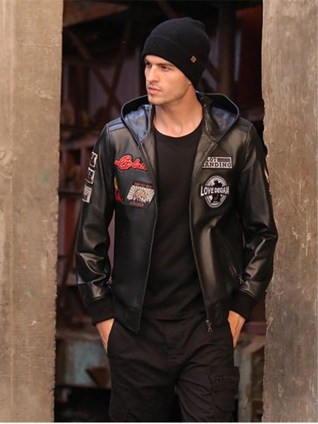 men's leather & faux brand genuine jacket.mens moto biker sheepskin coat hooded plus size jackets outerwear, Black
men's leather & faux brand genuine jacket.mens moto biker sheepskin coat hooded plus size jackets outerwear, Black