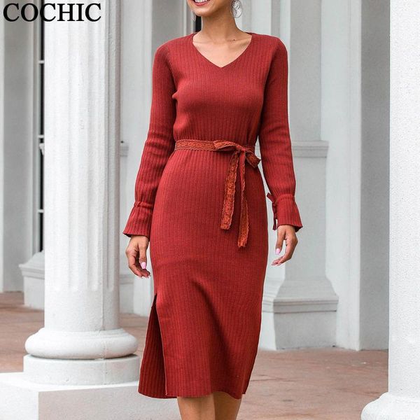 casual dresses women v neck split side lace waistband flare sleeve knit dress solid color knee-length sweater, Black;gray
casual dresses women v neck split side lace waistband flare sleeve knit dress solid color knee-length sweater, Black;gray