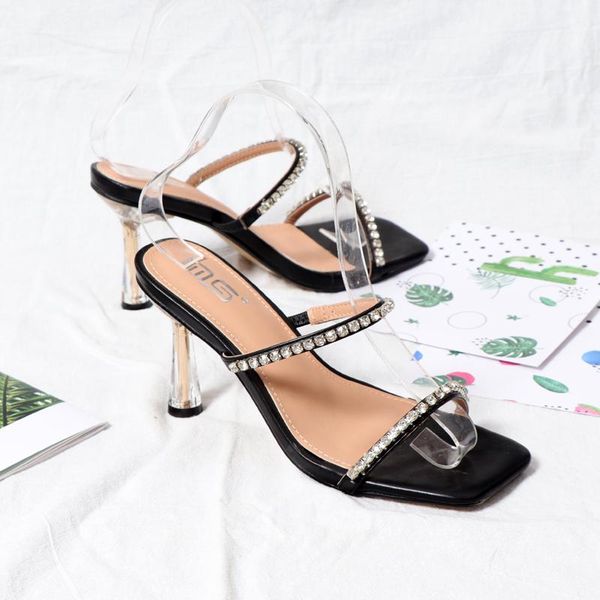 slippers elegant outdoor with clear crystal heels, open-toed sandals square toes and a thong rhinestones, Black
slippers elegant outdoor with clear crystal heels, open-toed sandals square toes and a thong rhinestones, Black