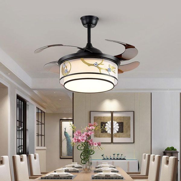 ceiling fans chinese style designer 42 inch remote controlled chandelier fan lamp with cloth shade led light