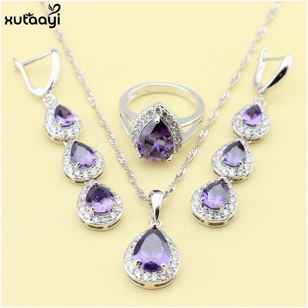 earrings & necklace xutaayi fashion silver drop jewelry sets for women purple cubic zirconia white crystal fancy wedding necklace/rings/earr
earrings & necklace xutaayi fashion silver drop jewelry sets for women purple cubic zirconia white crystal fancy wedding necklace/rings/earr
