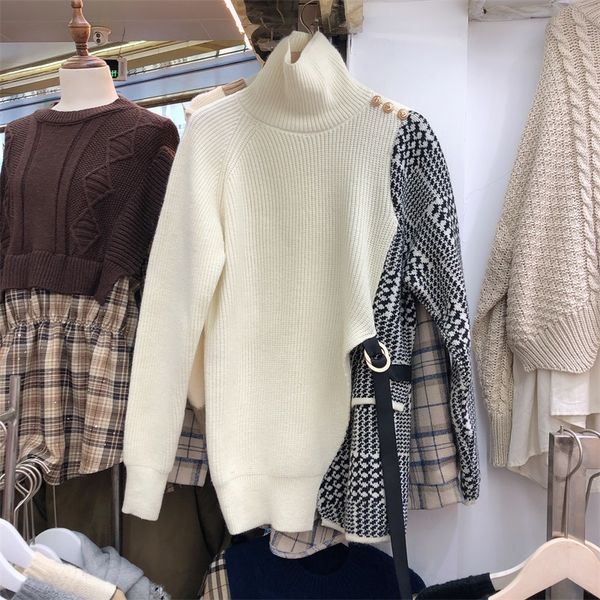 2021 autumn and winter new turtleneck asymmetrical splicing loose fork pullovers sweater women irpq, White;black
2021 autumn and winter new turtleneck asymmetrical splicing loose fork pullovers sweater women irpq, White;black