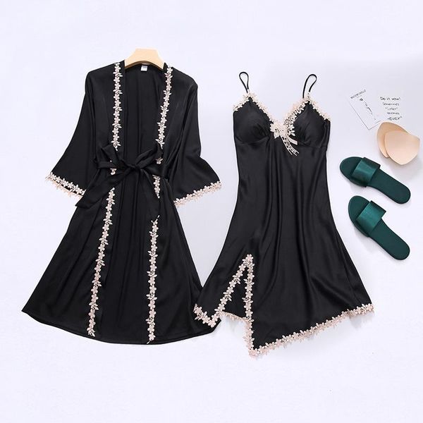 women's sleepwear female satin 2pcs robes gown kimono yukata chinese women lingerie casual nightwear intimate, Black;red
women's sleepwear female satin 2pcs robes gown kimono yukata chinese women lingerie casual nightwear intimate, Black;red
