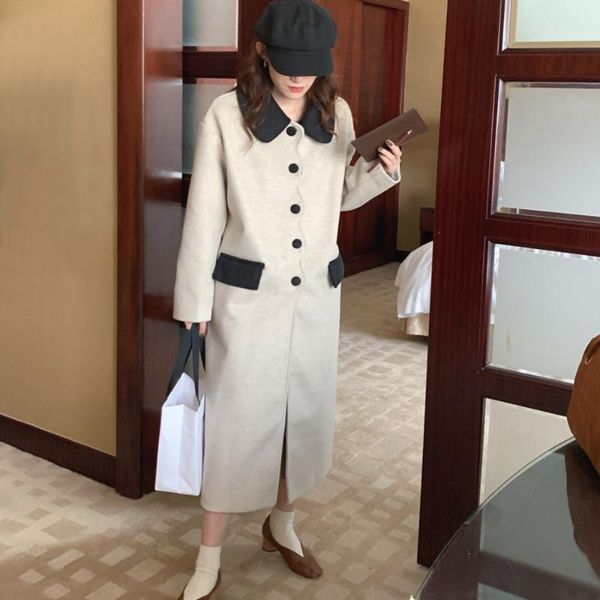 women's wool & blends winter beige patchwork long coat women single breasted vintage woolen overcoat french style outerwear female warm, Black
women's wool & blends winter beige patchwork long coat women single breasted vintage woolen overcoat french style outerwear female warm, Black