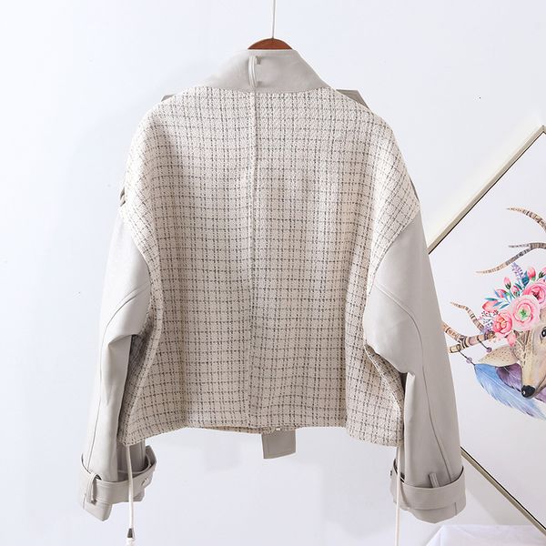fashion black plaid splicing faux jacket women outwear loose stand collar leather ladies pu coat cool streetwear vfp1
fashion black plaid splicing faux jacket women outwear loose stand collar leather ladies pu coat cool streetwear vfp1