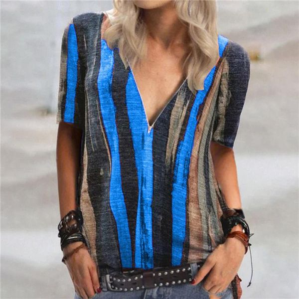 women's t-shirt 2021 women tie-dye striped printed v-neck zipper summer fashion short-sleeved clothing female trendy harajuku tees, White
women's t-shirt 2021 women tie-dye striped printed v-neck zipper summer fashion short-sleeved clothing female trendy harajuku tees, White