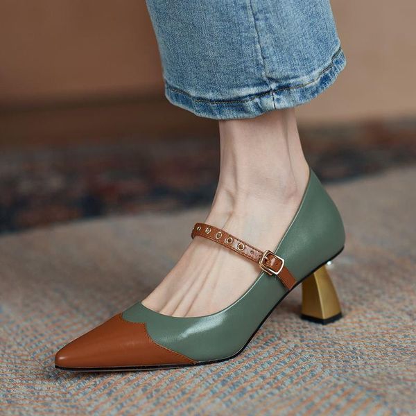 dress shoes mixed colors golden heel design real genuine leather high heels street fashion women stiletto, Black
dress shoes mixed colors golden heel design real genuine leather high heels street fashion women stiletto, Black