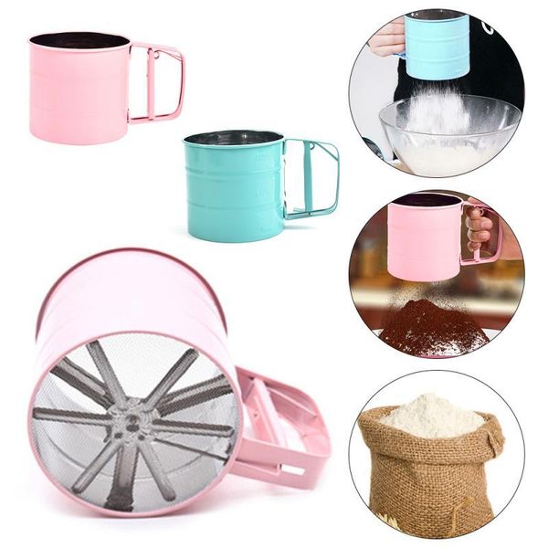 handheld mesh flour sifter cake baking sieve fine sugar diy kitchen semi automatic filter tool & pastry tools 
handheld mesh flour sifter cake baking sieve fine sugar diy kitchen semi automatic filter tool & pastry tools