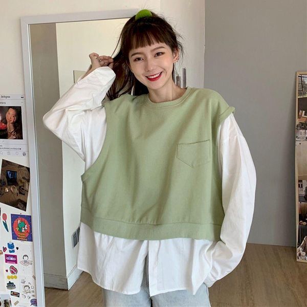 women's t-shirt oversized female fake two-piece spring and autumn student korean style loose kawaii japanese room decor goth, White
women's t-shirt oversized female fake two-piece spring and autumn student korean style loose kawaii japanese room decor goth, White