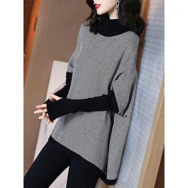 autumn/winter plus size knitted sweater women's mid-length loose-fitting striped stitching sweaters, White;black
autumn/winter plus size knitted sweater women's mid-length loose-fitting striped stitching sweaters, White;black