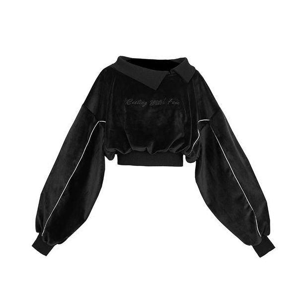 women's hoodies & sweatshirts harajuku gothic embroidery letter velvet cropped sweatshirt 2021 autumn winter women long sleeve pullover, Black
women's hoodies & sweatshirts harajuku gothic embroidery letter velvet cropped sweatshirt 2021 autumn winter women long sleeve pullover, Black