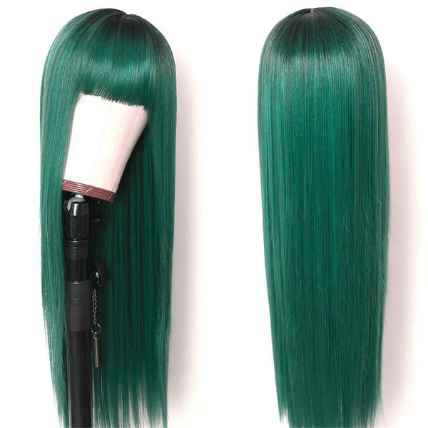 long silky straight synthetic replacement hair wig green ombre silk base wig full neat bangs heat resistant none lace wigs fashion women, Black
long silky straight synthetic replacement hair wig green ombre silk base wig full neat bangs heat resistant none lace wigs fashion women, Black