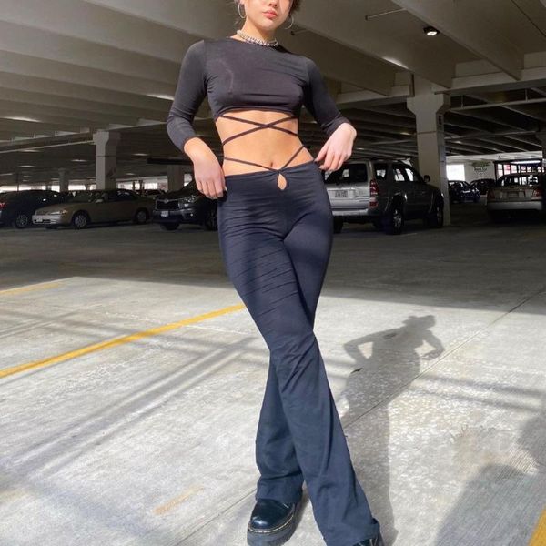 women's pants & capris lace-up high waist flare women gothic black long trouers fashion ladies chic streetwear slim bell-bottoms, Black;white
women's pants & capris lace-up high waist flare women gothic black long trouers fashion ladies chic streetwear slim bell-bottoms, Black;white