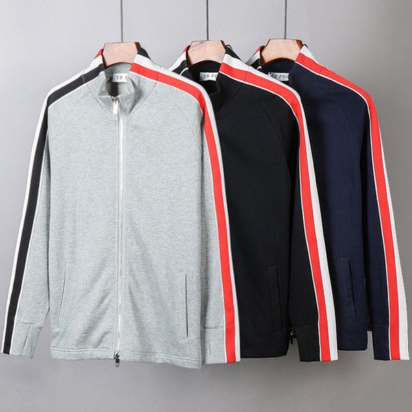 men tb fog double side webbing stitching striped cotton zipper sports cardigan sweater jacket hoodies, Black;brown
men tb fog double side webbing stitching striped cotton zipper sports cardigan sweater jacket hoodies, Black;brown