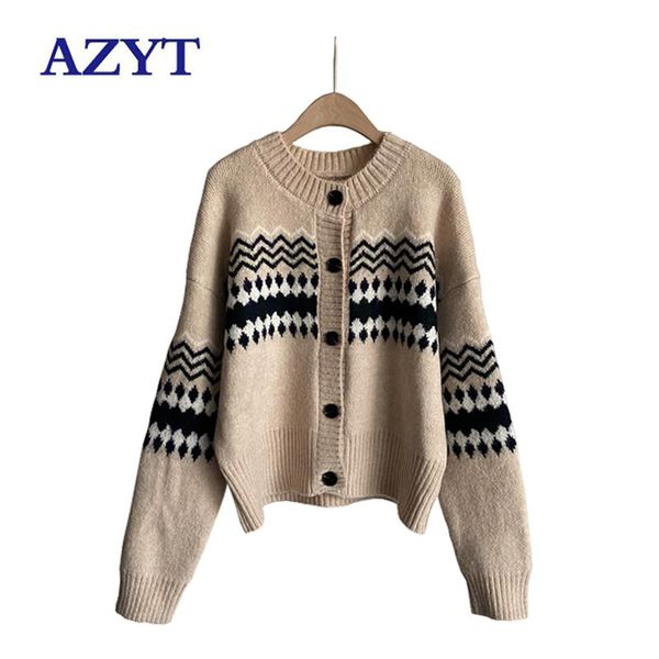 women's knits & tees azyt autumn outwear knitted cardigan female vintage style o neck sweater jacket 2021 chic print women, White
women's knits & tees azyt autumn outwear knitted cardigan female vintage style o neck sweater jacket 2021 chic print women, White