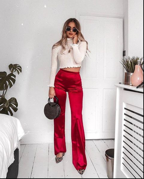 loose womens pants autumn satin red high waist pants womens clothing trousers women 2021 solid long wide leg pants, Black;white 
loose womens pants autumn satin red high waist pants womens clothing trousers women 2021 solid long wide leg pants, Black;white