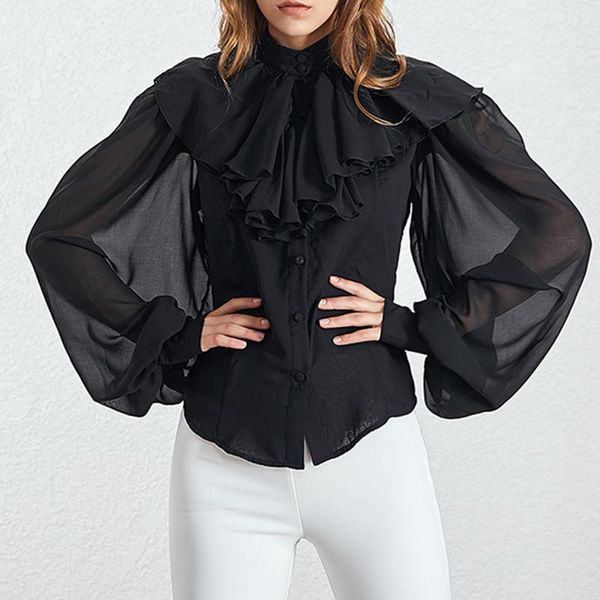 korean chiffon shirts lantern sleeve stand collar ruffle patchwork perspective female shirt womens and blouses, White
korean chiffon shirts lantern sleeve stand collar ruffle patchwork perspective female shirt womens and blouses, White