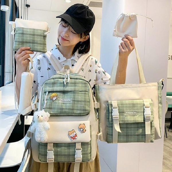school bags 5 pcs/set lattice women student lapbackpack canvas for teenage girls kawaii backpacks book bag rucksacks
school bags 5 pcs/set lattice women student lapbackpack canvas for teenage girls kawaii backpacks book bag rucksacks