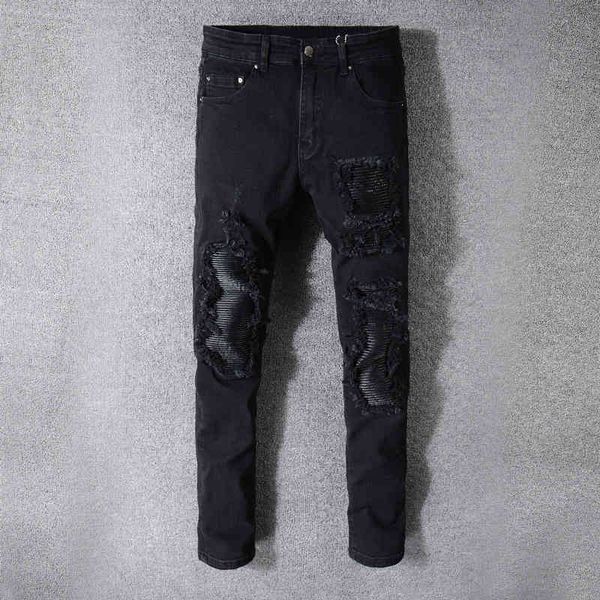 men's jeans fashion streetwear black color elastic cottom ripped for patchwork designer hip hop punk pants 7s8a, Blue
men's jeans fashion streetwear black color elastic cottom ripped for patchwork designer hip hop punk pants 7s8a, Blue