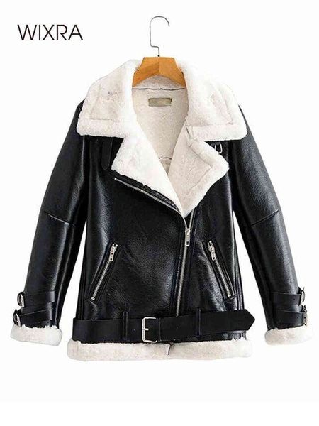 wixra fake faux leather jackets womens winter thick warm coats with lamb wool autumn lace-up casual coats for female 211118, Black
wixra fake faux leather jackets womens winter thick warm coats with lamb wool autumn lace-up casual coats for female 211118, Black