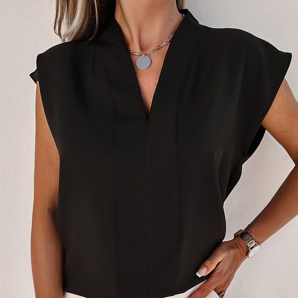 women's blouses & shirts fashion women summer v-neck sleeveless solid color elegant female blouse slim all-match office lady casual 20, White
women's blouses & shirts fashion women summer v-neck sleeveless solid color elegant female blouse slim all-match office lady casual 20, White