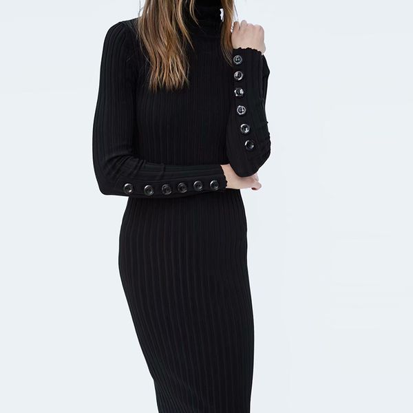 women winter casual sheath maxi dress vintage long sleeve female knitted long dress turtleneck button bodycon dress, Black;gray
women winter casual sheath maxi dress vintage long sleeve female knitted long dress turtleneck button bodycon dress, Black;gray