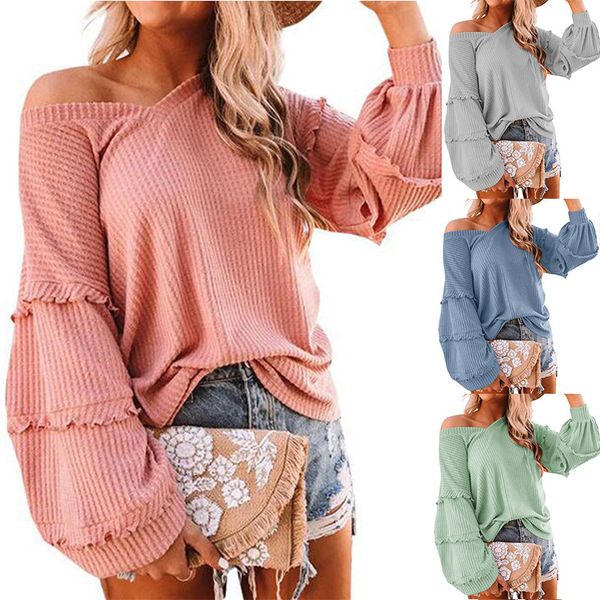 women's knits & tees 2022 europe and the united states autumn and winter new products ladies fashion casual waffle v-neck ruffled lante, White
women's knits & tees 2022 europe and the united states autumn and winter new products ladies fashion casual waffle v-neck ruffled lante, White