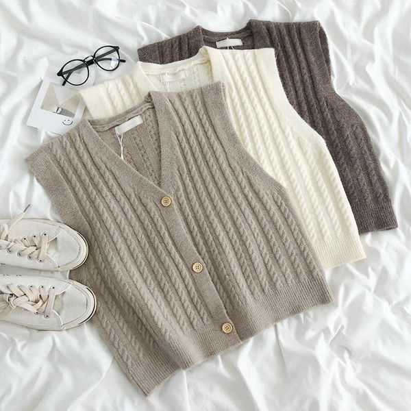 women v neck button up sweater vest spring autumn sleeveless casual short cardigan woman solid korean 210602, White
women v neck button up sweater vest spring autumn sleeveless casual short cardigan woman solid korean 210602, White