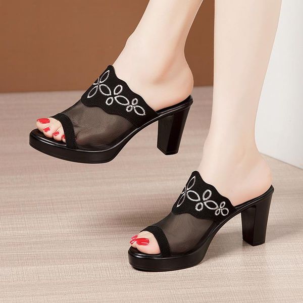 slippers peep toe floral cutout mesh block high heels slides ladies summer shoes 2021 outdoor ol office platform, Black
slippers peep toe floral cutout mesh block high heels slides ladies summer shoes 2021 outdoor ol office platform, Black