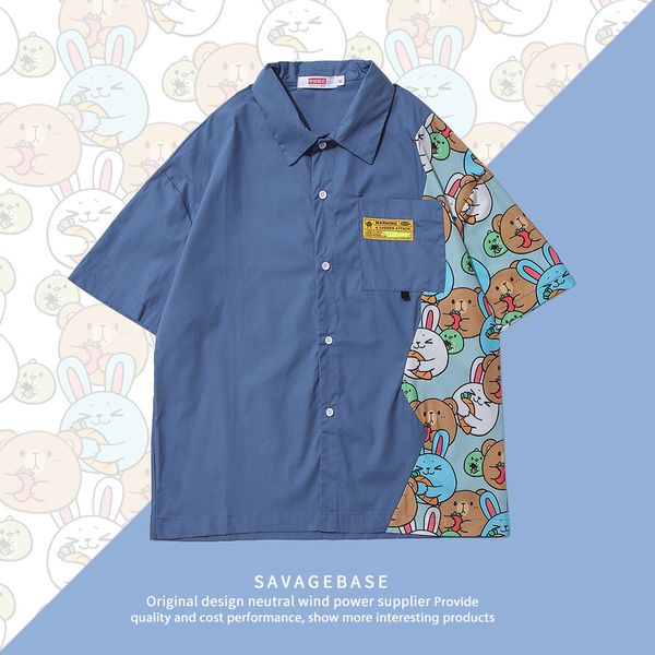 hong kong style youth sense tooling splicing shirt men's cartoon short sleeve hawaiian flower shirt fashion, White;black
hong kong style youth sense tooling splicing shirt men's cartoon short sleeve hawaiian flower shirt fashion, White;black