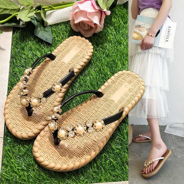 bohemian slippers, women beach shoes, slippers and anti-slip, pearl inlaid, straw sandals, mate 35-40, Black
bohemian slippers, women beach shoes, slippers and anti-slip, pearl inlaid, straw sandals, mate 35-40, Black