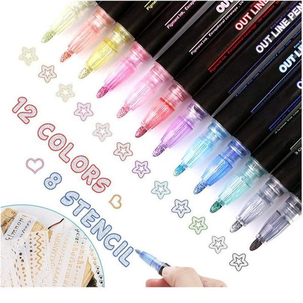 8/12pcs colors outline fluorescent pen kawaii metallic double lines art markers highlighter marker for drawing school jlldsy
8/12pcs colors outline fluorescent pen kawaii metallic double lines art markers highlighter marker for drawing school jlldsy