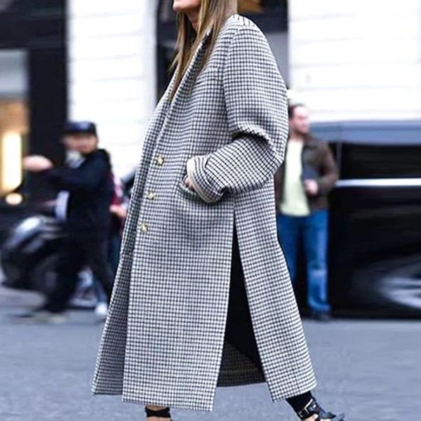women's wool & blends western woolen plaid casual cardigan long overcoat jacket office lady fashion plus size notched lapel outwear, Black
women's wool & blends western woolen plaid casual cardigan long overcoat jacket office lady fashion plus size notched lapel outwear, Black