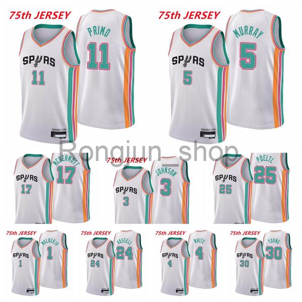 2021-22 75th anniversary printed mens basketball joshua primo dejounte murray keldon johnson jakob poeltl devin vassell walker iv white jers, Black
2021-22 75th anniversary printed mens basketball joshua primo dejounte murray keldon johnson jakob poeltl devin vassell walker iv white jers, Black