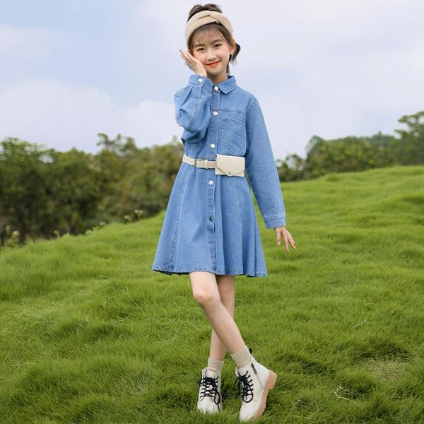 girl's dresses jeans teens girls casual autumn spring denim dress 2021 single breasted school kids children baby clothes with belt, Red;yellow
girl's dresses jeans teens girls casual autumn spring denim dress 2021 single breasted school kids children baby clothes with belt, Red;yellow