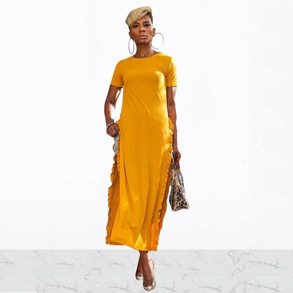 women's t-shirt women summer solid knitted o-neck short sleeve ruffles side high split long tee dress casual streetwear classic dresses, White
women's t-shirt women summer solid knitted o-neck short sleeve ruffles side high split long tee dress casual streetwear classic dresses, White
