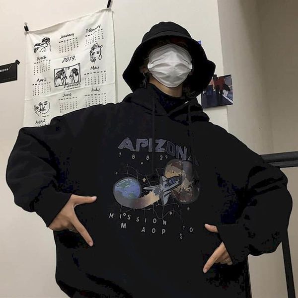 south korea women's hoodies retro harajuku spaceship letters make ancient loose printing with hoodie plus velvet punk goth rdim, Black
south korea women's hoodies retro harajuku spaceship letters make ancient loose printing with hoodie plus velvet punk goth rdim, Black
