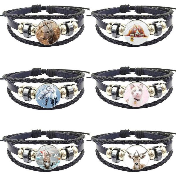 charm bracelets animal horse cat deer christmas jewelry glass cabochon black leather bracelet bangle for women gift, Golden;silver
charm bracelets animal horse cat deer christmas jewelry glass cabochon black leather bracelet bangle for women gift, Golden;silver