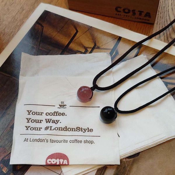 nine aunt tai obsidian clavicle chain strawberry couple necklace a pair of black rope transfer beads crystal pendant, Silver
nine aunt tai obsidian clavicle chain strawberry couple necklace a pair of black rope transfer beads crystal pendant, Silver