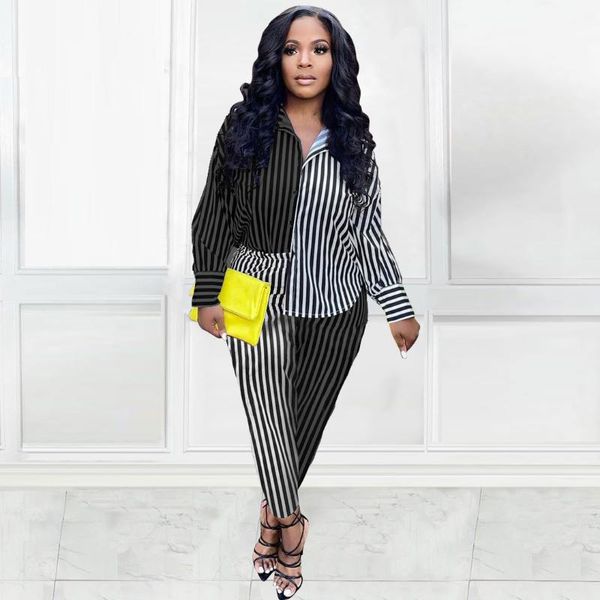 women's two piece pants autumn fashion casual tracksuit women set button shirt + skinny pant suits striped print 2, White
women's two piece pants autumn fashion casual tracksuit women set button shirt + skinny pant suits striped print 2, White