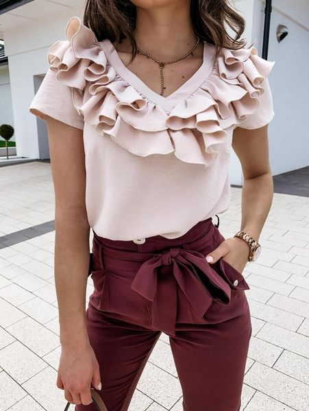 women's blouses & shirts women short sleeve ruffle hem v neck solid blouse 2021 summer fashion casual loose ladies white shirt femme
women's blouses & shirts women short sleeve ruffle hem v neck solid blouse 2021 summer fashion casual loose ladies white shirt femme
