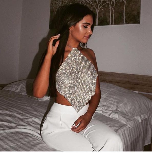 women's tanks & camis 2021 crystal diamond crop exotic tank backless summer beach halter bralette women party, White
women's tanks & camis 2021 crystal diamond crop exotic tank backless summer beach halter bralette women party, White