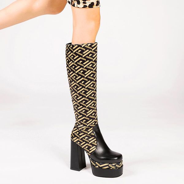 boots 2022 ins brand punk women high heels knee platforms zipper stretch microfiber night club party pumps, Black
boots 2022 ins brand punk women high heels knee platforms zipper stretch microfiber night club party pumps, Black