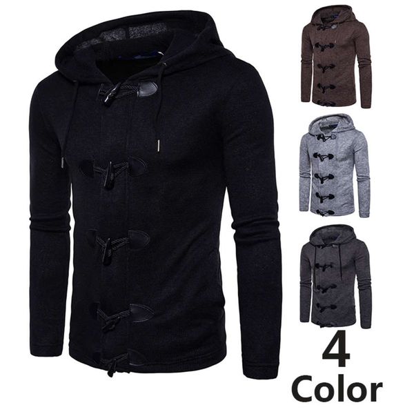 autumn and winter men's thickened horn button hooded solid color fashion breathable knitted sweater jacket, White;black
autumn and winter men's thickened horn button hooded solid color fashion breathable knitted sweater jacket, White;black