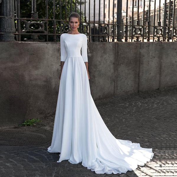 new robe de mariage modest chiffon wedding dreses 2021 half sleeves scoop long simple bridal gown custom made ot5l, White
new robe de mariage modest chiffon wedding dreses 2021 half sleeves scoop long simple bridal gown custom made ot5l, White