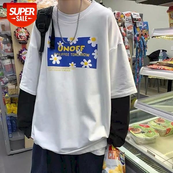 new t-shirt men streetwear fake two-piece long-sleeved korean style daisy printing tide brand compassionate bottoming loose #8380, White;black
new t-shirt men streetwear fake two-piece long-sleeved korean style daisy printing tide brand compassionate bottoming loose #8380, White;black