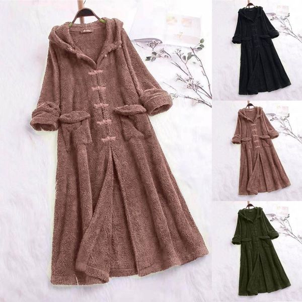 women's wool & blends solid color hooded button cardigan winter warm extended plush casual loose coat overcoat y2k clothing, Black
women's wool & blends solid color hooded button cardigan winter warm extended plush casual loose coat overcoat y2k clothing, Black