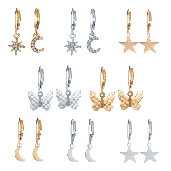 fashion golden butterfly star moon earrings boho style flower eyes sun charm jewelry for women, Silver
fashion golden butterfly star moon earrings boho style flower eyes sun charm jewelry for women, Silver